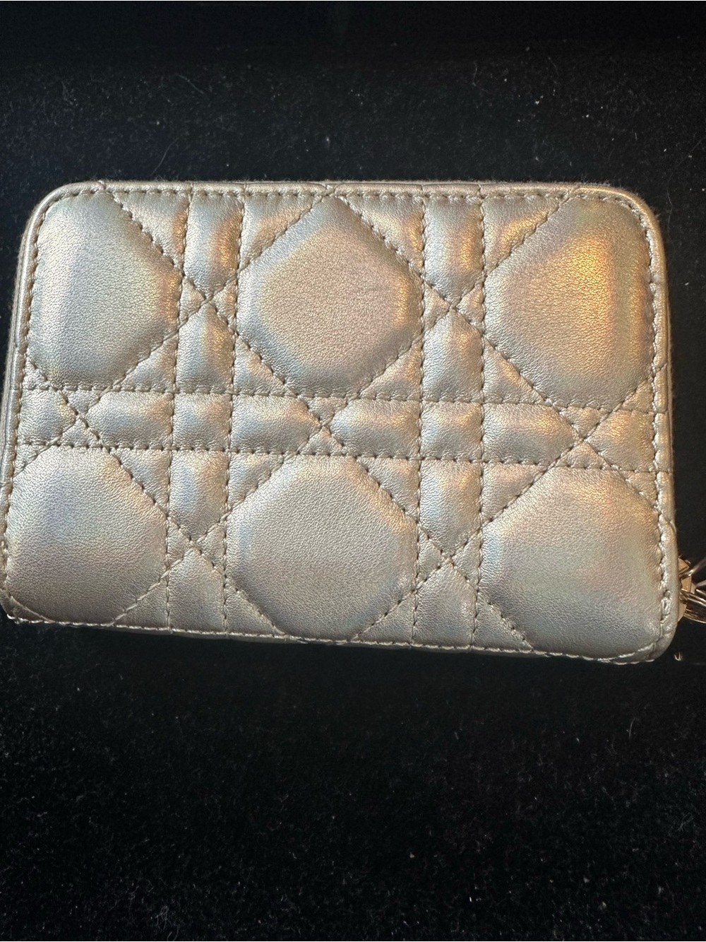 Dior Metallic Quilted Zip Card Case - Gold
